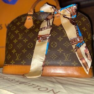 Louis Vuitton Alma Monogram Canvas Satchel with Silk Scarf